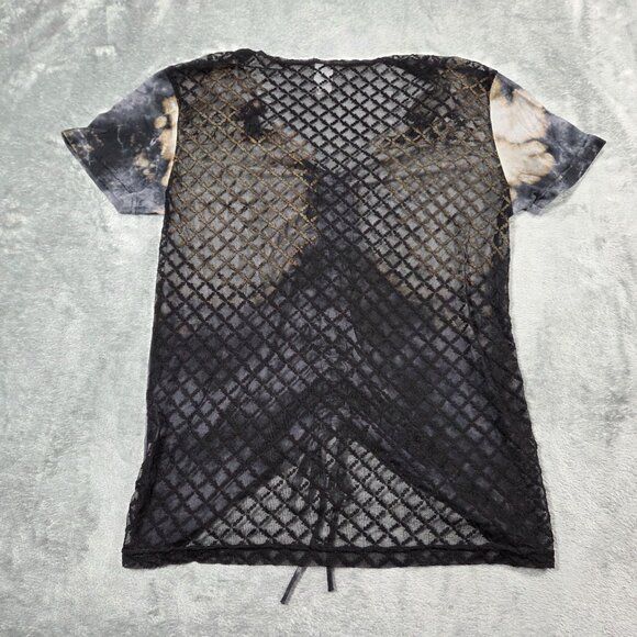 Affliction Top Womens S Black Gray Tie Dye Lace Back Skull Roses Gothic Grunge - Picture 3 of 5